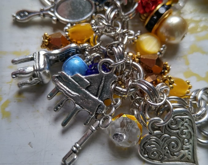 Story Bracelet, Beauty and the Beast charm bracelet, Handmade jewelry, Custom Length, Silver bracelet, Belle, Beast, character jewelry #57