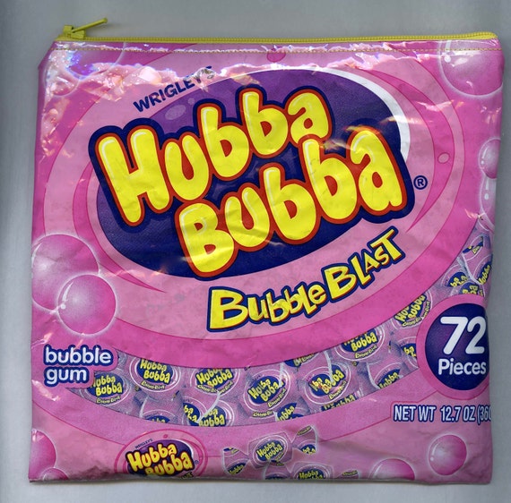 Hubba Bubba Bubble Gum Wrapper Up-cycled Zippered Bag/Pouch