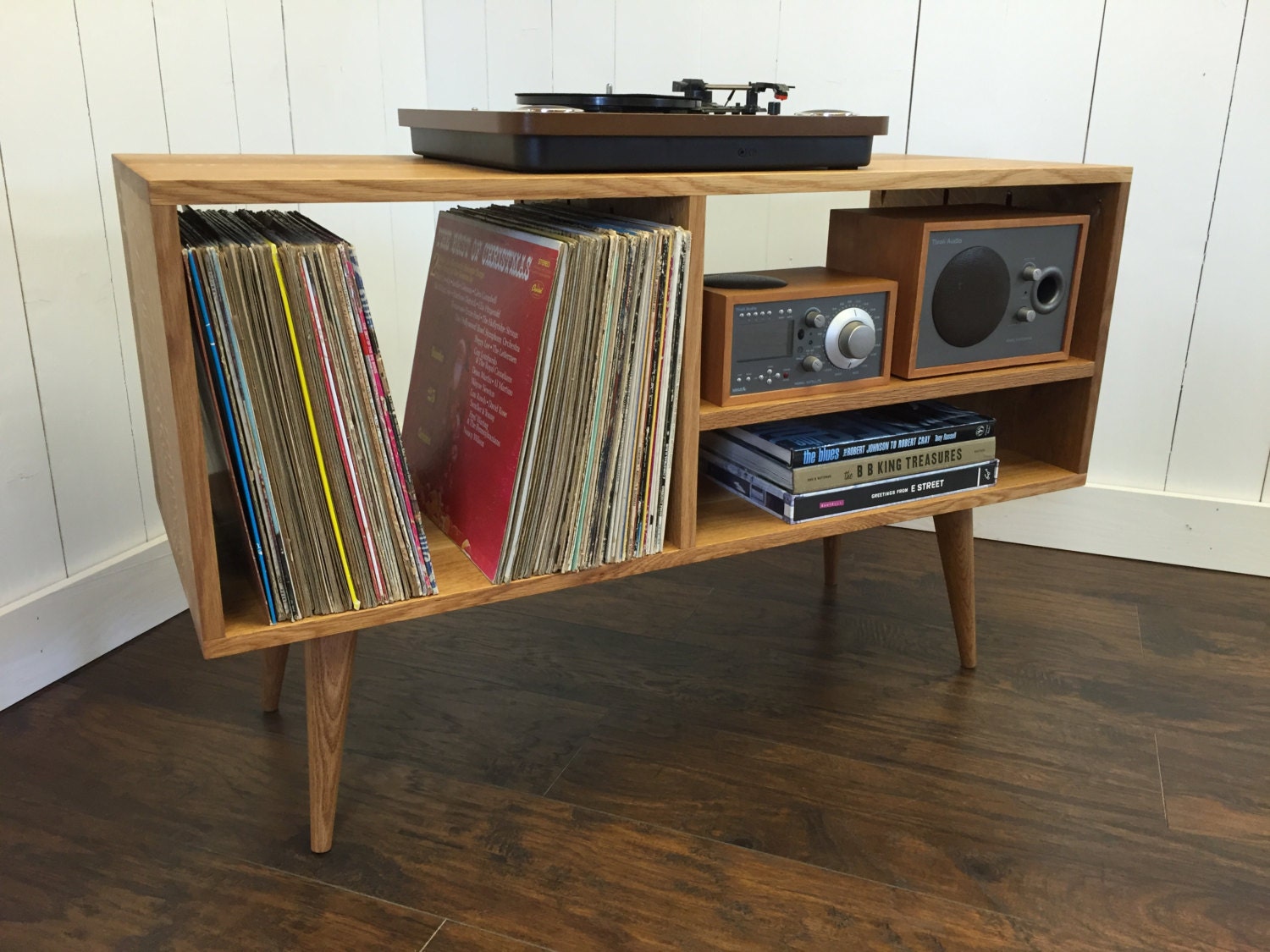 New mid century modern record player console turntable stereo