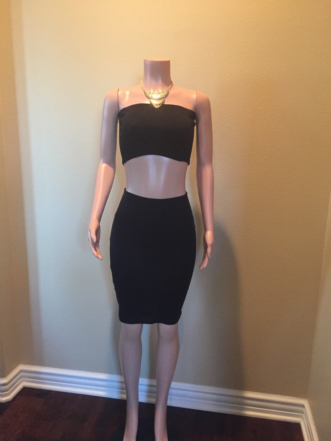 Two Piece Tube Top And Pencil Skirt Jean Set