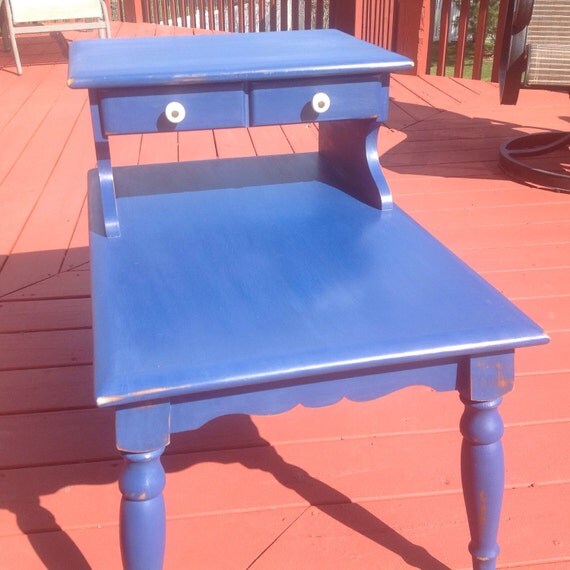 SALE Vintage distressed blue end table shabby by RubyHeartCrafts