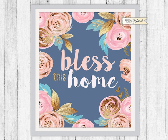Bless this Home - Quote Print - Wall Decor - 8 x 10 inch - Art Calligraphy Poster