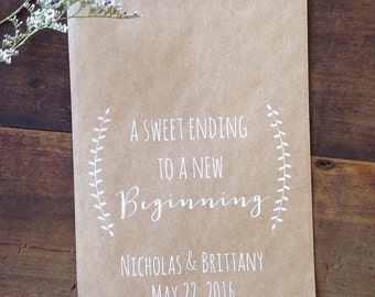 Wedding Favor Bags - Rustic Laurel Candy Bags - Bridal Shower Cookie Bags - Candy Buffet Printed Paper Bags - Set of 25