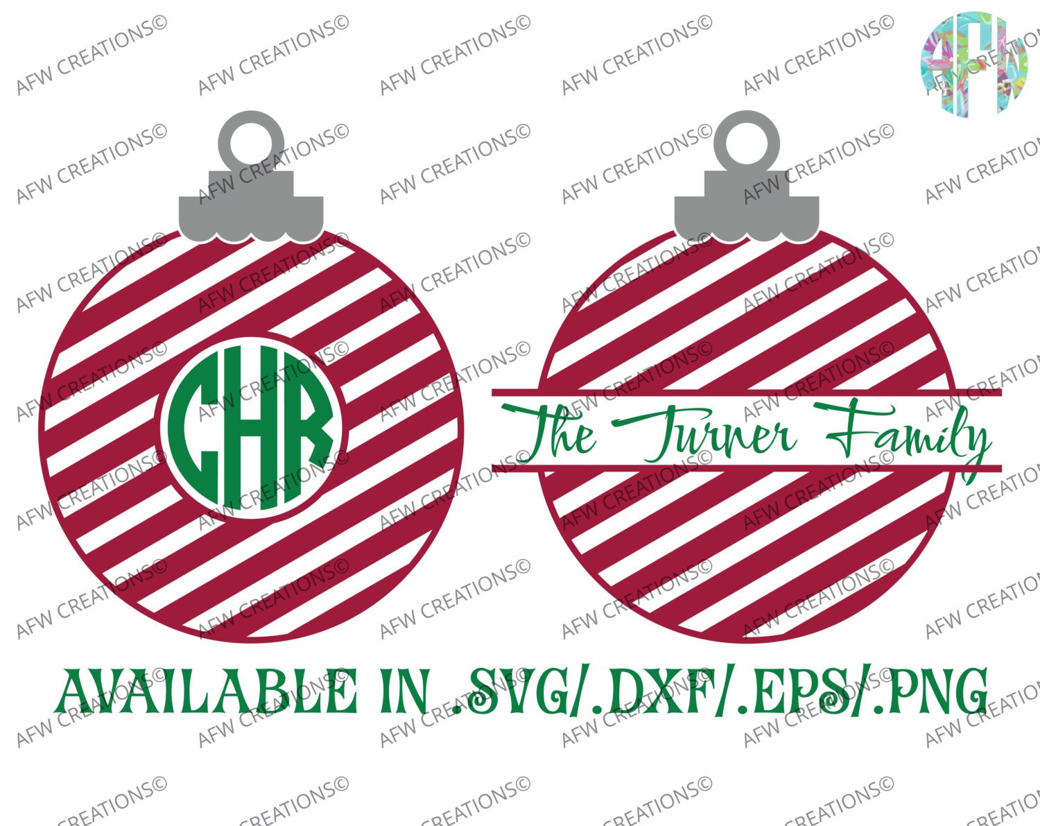 Download Digital Cut File Monogram & Split Christmas Ornament SVG