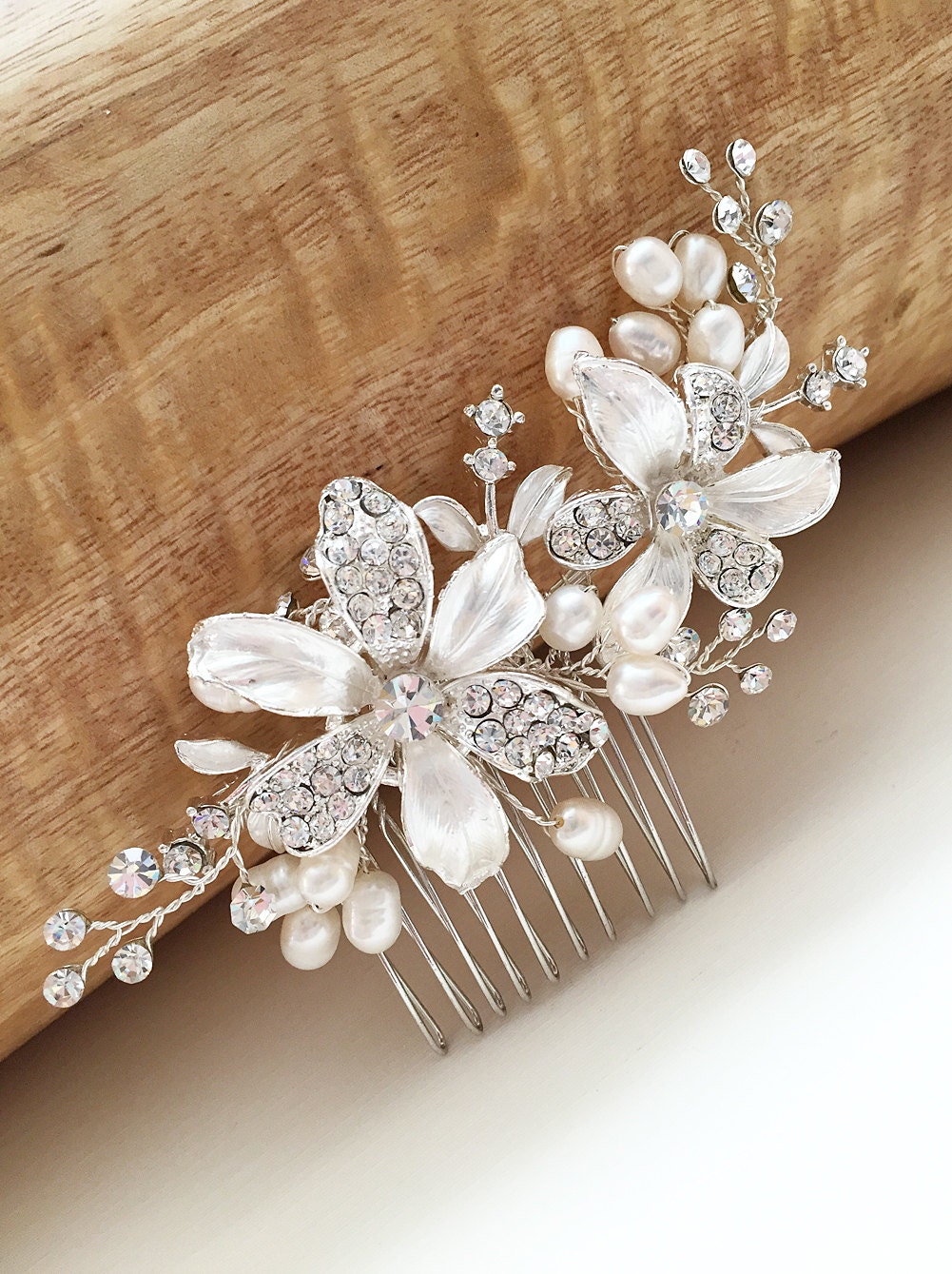 Floral Bridal Comb Freshwater Pearl Wedding Comb by USABride