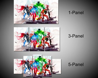 Framed Abstract Watercolor Marvel Avengers Super Hero Wall Canvas Art - Ready to Hang