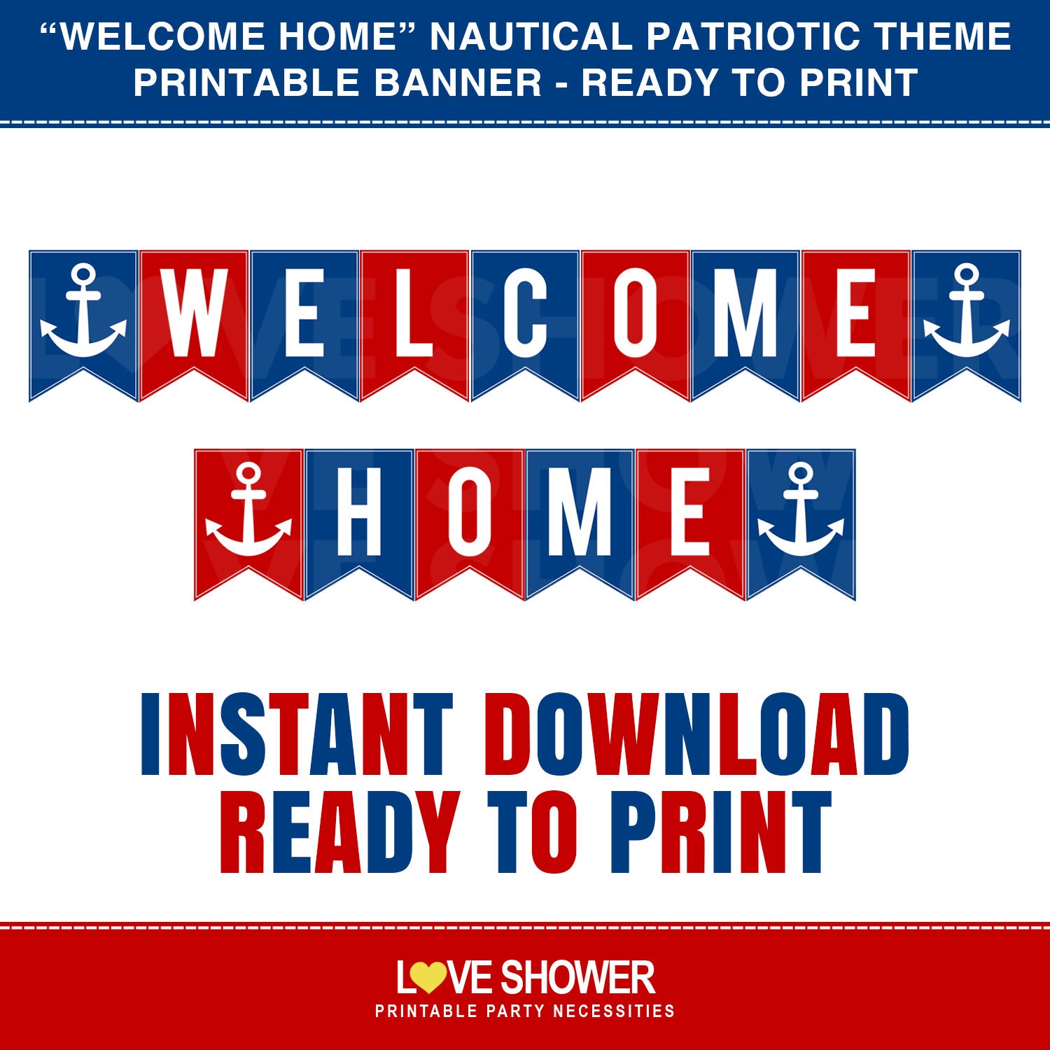 HOME Printable Banner. Red Blue Nautical Patriotic