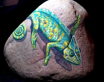Painted Rock Art /Chameleon / Reptile Painting /Garden stone / Lizards / /Door stop /Book Ends / paper weight/Christmas gift on Etsy