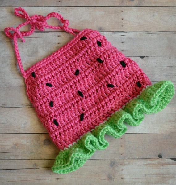 Crochet Watermelon Halter Top Crop Top Tank Top Summer Fruit