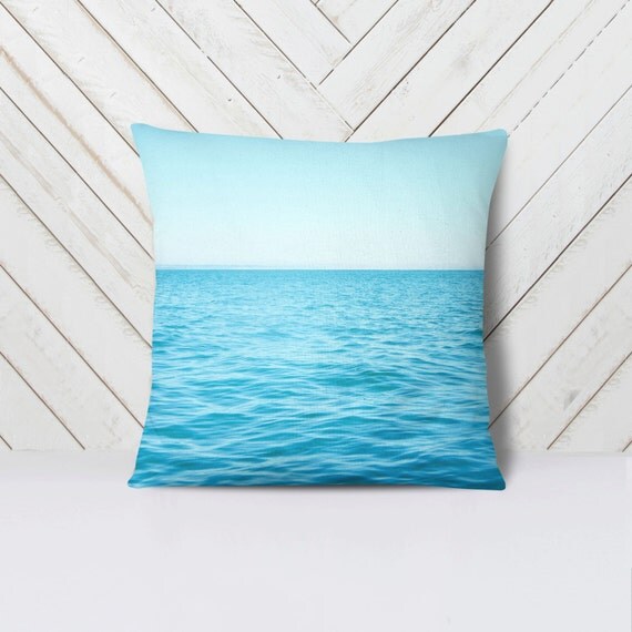 Throw Pillow Case/Cover ocean photography bright blue teal