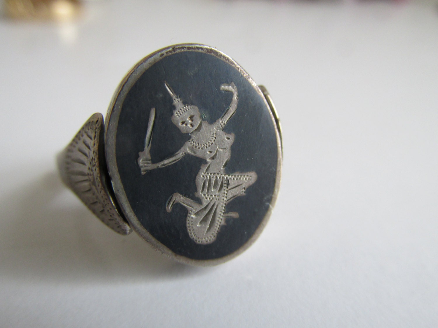 Siam Sterling Flip Ring Nielloware Ring Reversible Ring Khon