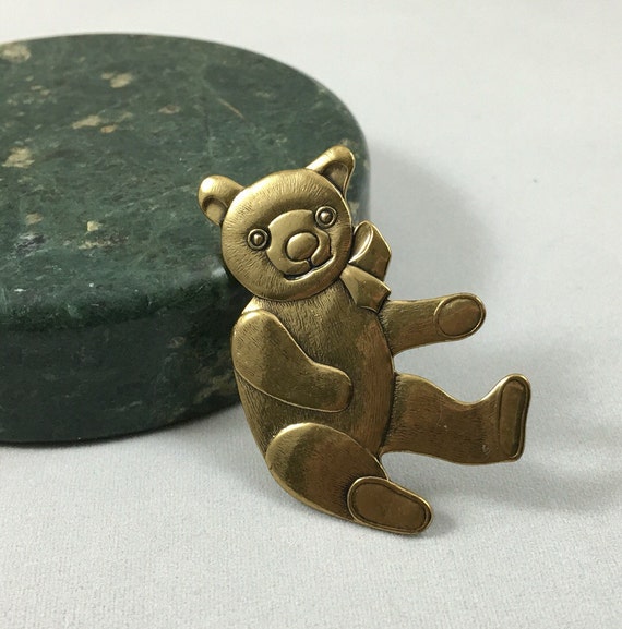 Vintage Golden Teddy Bear Brooch Pin Baby Bear Lapel Pin