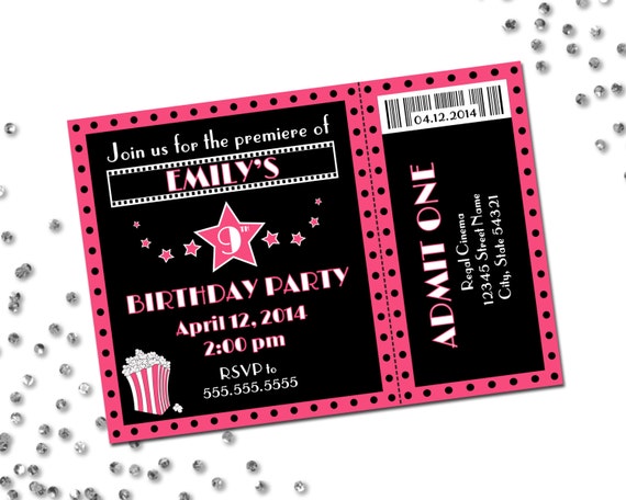Movie Theme Birthday Party Invitation - Pink and Black - DIY - Printable Il_570xn