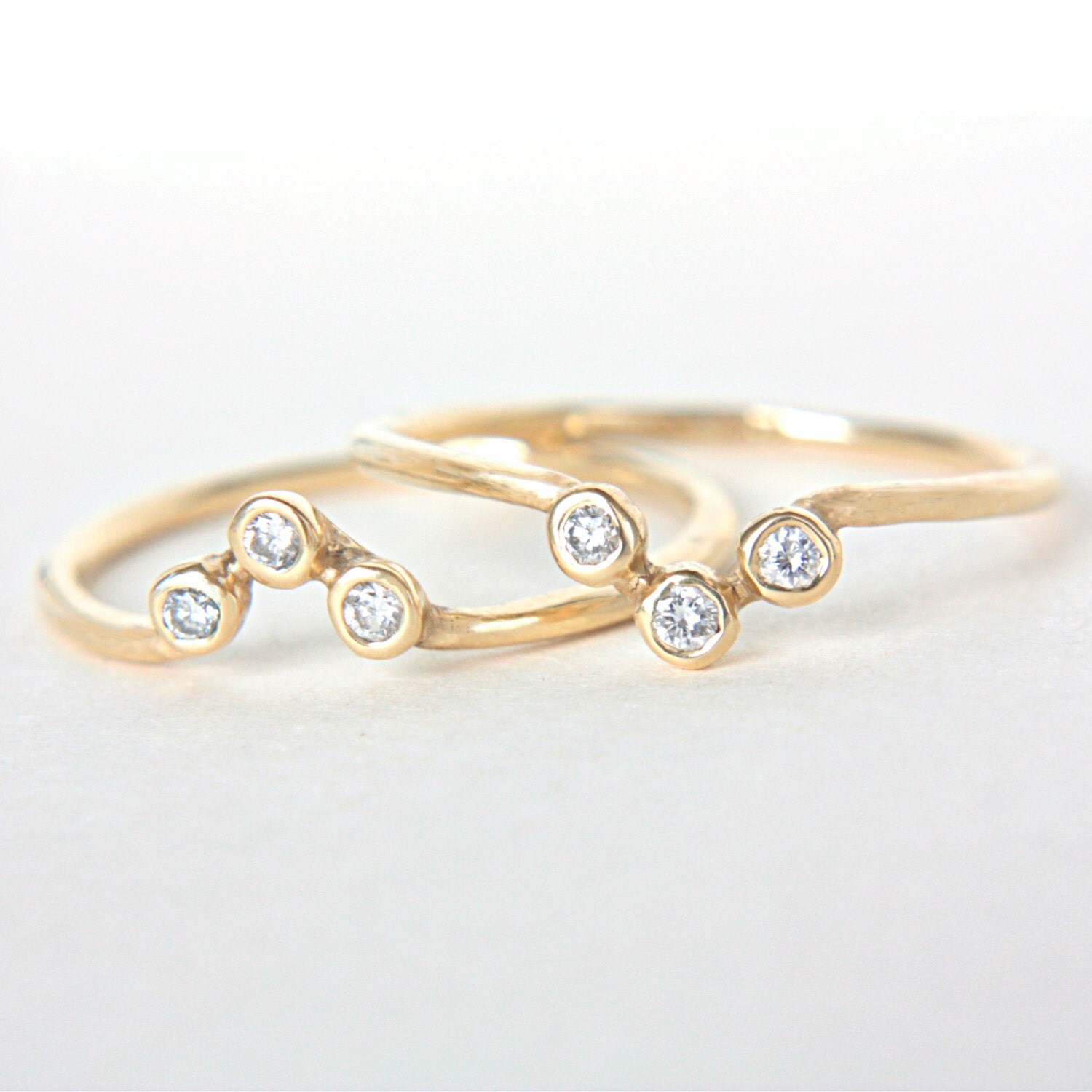 Diamond V Shape Ring 14k Gold Three Diamond Ring V Shape