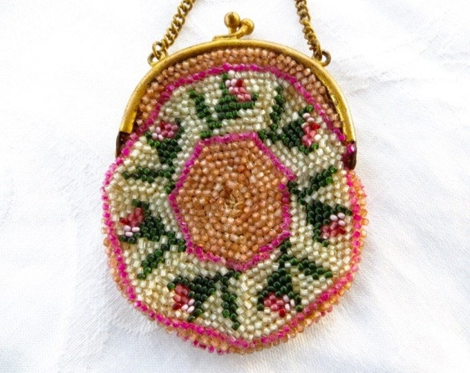 Antique Coin Purse, Made in Germany, Change Purse, Beaded Bag, Vintage Coin Holder