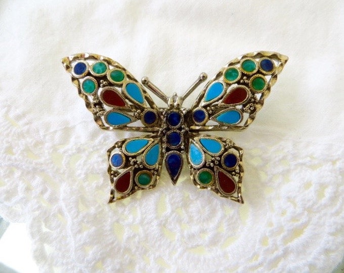 Vintage Butterfly Brooch, Enamel Pin, Nature Jewelry, Designer Signed Art