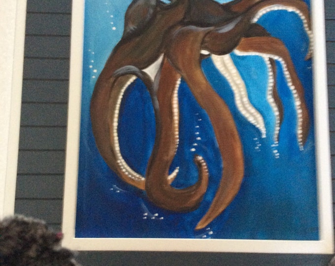 Octopus Painting in a solid wood frame