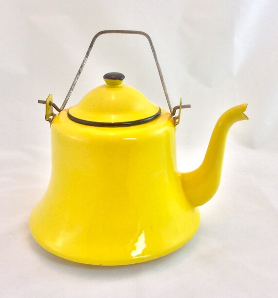 Vintage Enamelware Teapot in Yellow Yellow Teapot