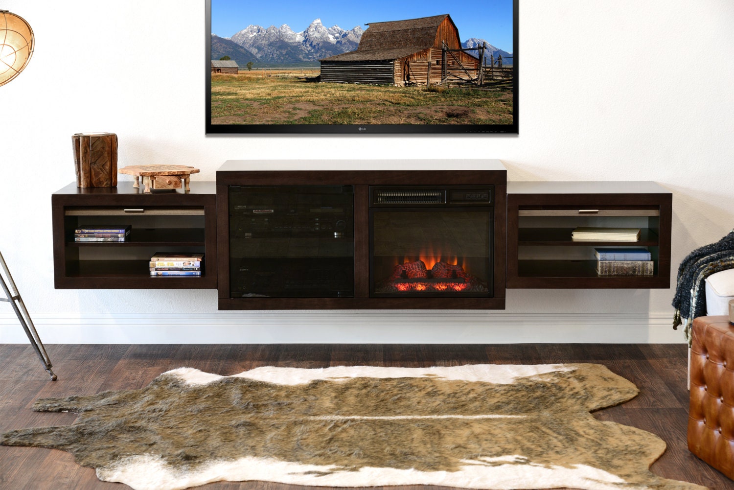 Floating TV Stand With Electric Fireplace