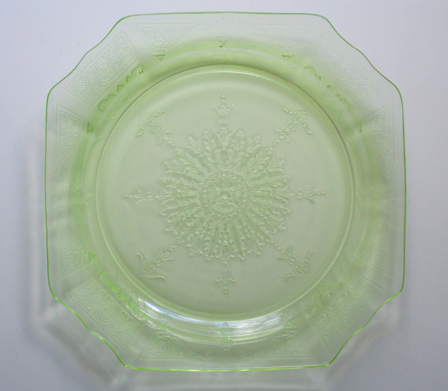 Green Depression Glass Square Plate Anchor Hocking Princess