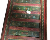 Bohemian Antique Coffee Table Floral Hand Painted Rectangle Green Table