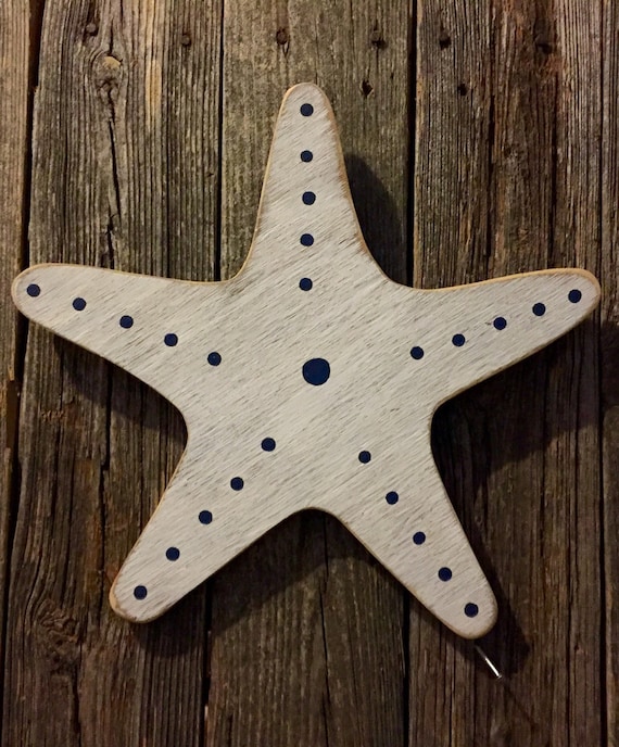 White and navy distressed wood starfish nautical wall art home
