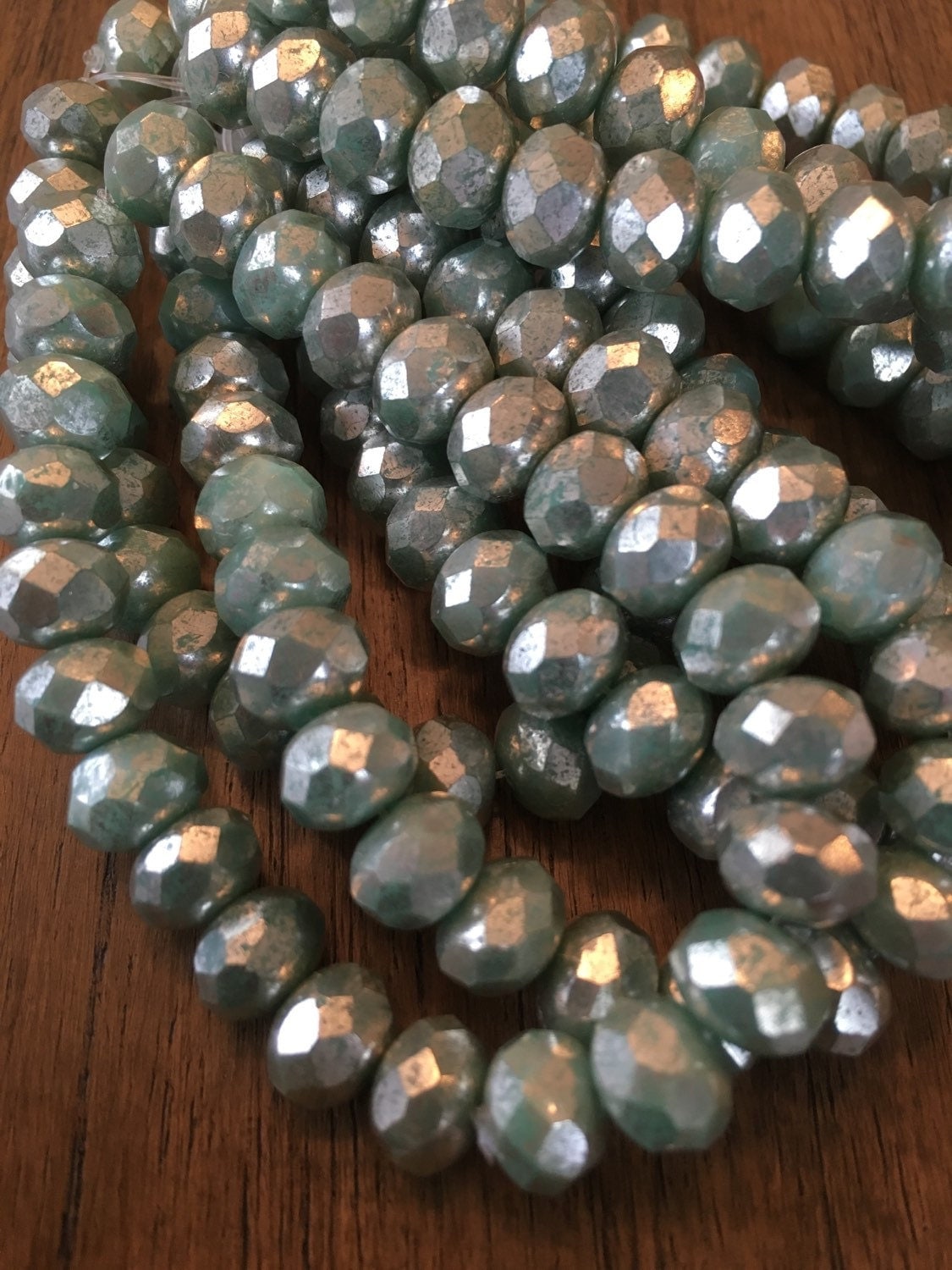 Mint mercury glass beads 8x6 rondelle beads mercury glass