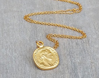 Disc necklace - Gold coin necklace, Coin jewelry, Delicate necklace, Gold charm, Birthday ideas, Simple gold necklace