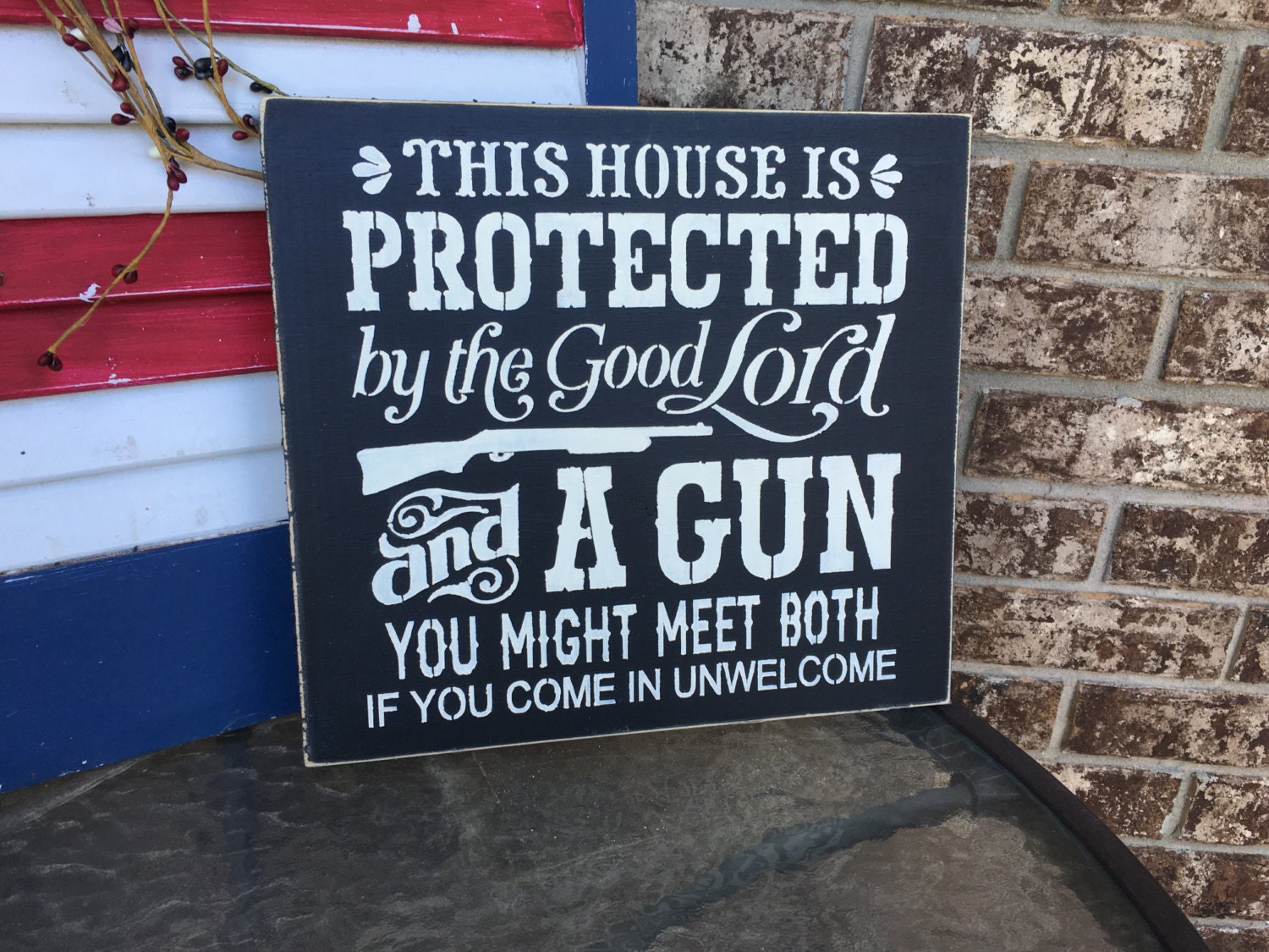 "This House Is Protected By The Good Lord & A Gun" Decal Sticker - Country Theme, Oracal Vinyl