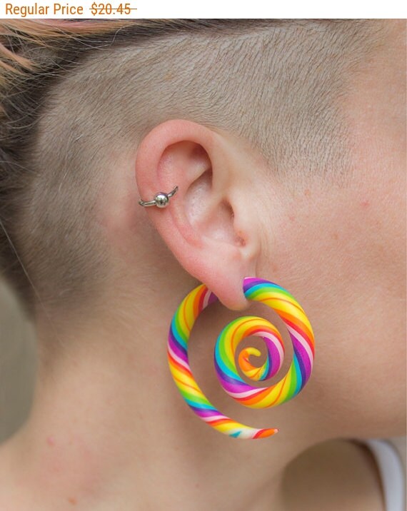 Rainbow Gauge plugs earrings Rainbow fake gauges by SweetlyART