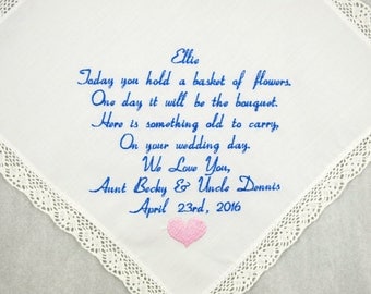 Flower Girl Gift Embroidered Wedding Hankerchief Flower Girl handkerchief Flower Girl Hankerchief Flower Girl Poem Napa Embroidery