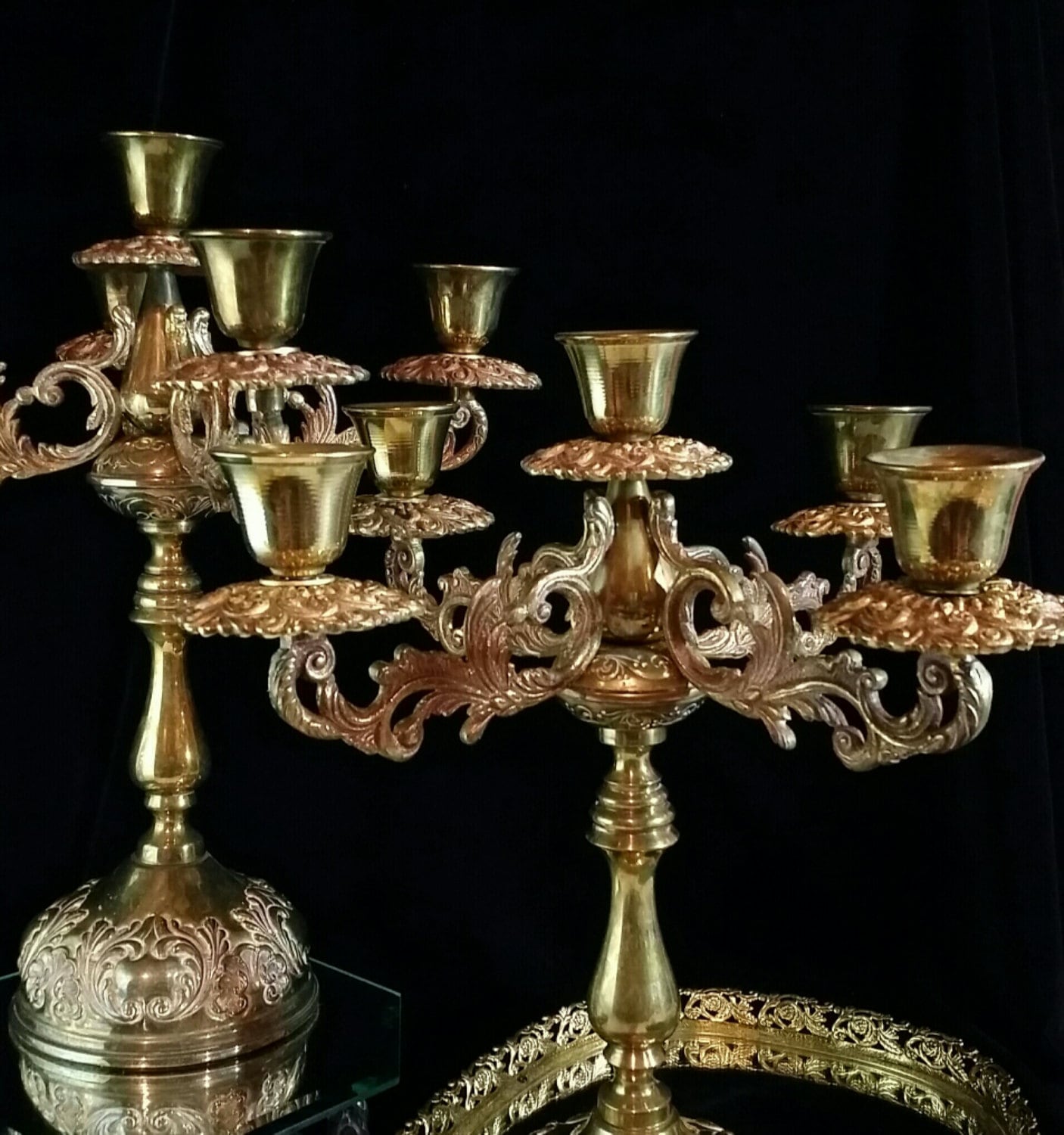 Spanish Brass Candelabra Set Candlesticks Pair Crystal