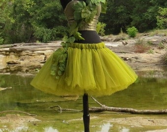 Adult Poison Ivy Costume Tutu - Beautiful olive green tulle skirt for your Adult Costume, Halloween. Cosplay, or villain fantasy.