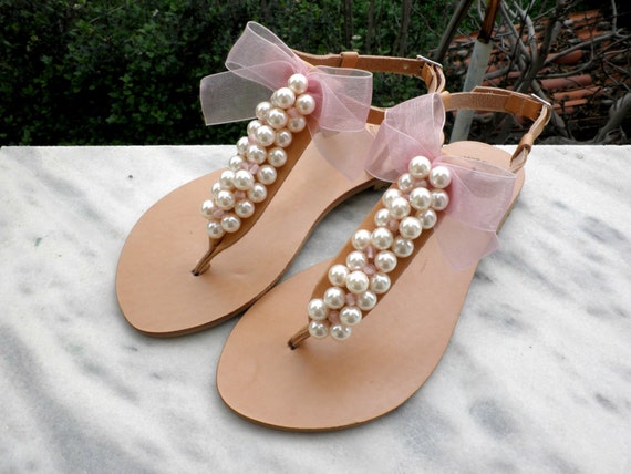 Summer wedding sandals Pearl sandals Bridesmaids by dadahandmade