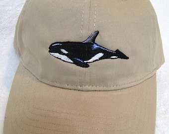 Orca Whale Embroidered on Tan Baseball Cap