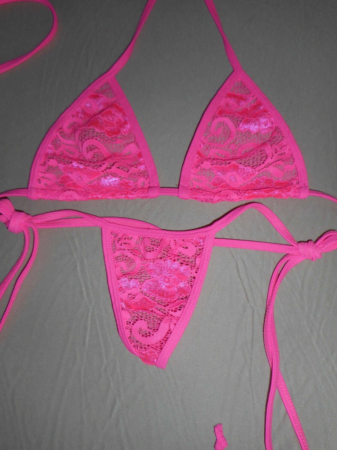 neon lace g string bikini micro suit bright pink uv