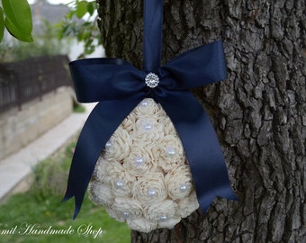 Kissing Ball, Sola Flower Kissing Ball, Navy Blue Pomander