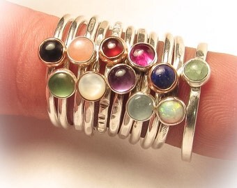 Semi Precious, Stack Ring, Mom Ring, 4mm, turquoise, garnet, black onyx, Opal, Aventurine, Mother Ring, Birthstone Ring