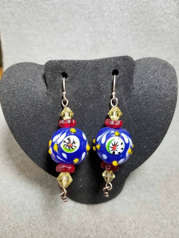Items similar to Blown glass earrings Navy blue balls on Etsy