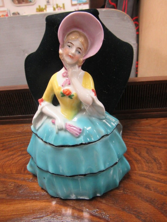 Lady figure vanity jar made in Germany