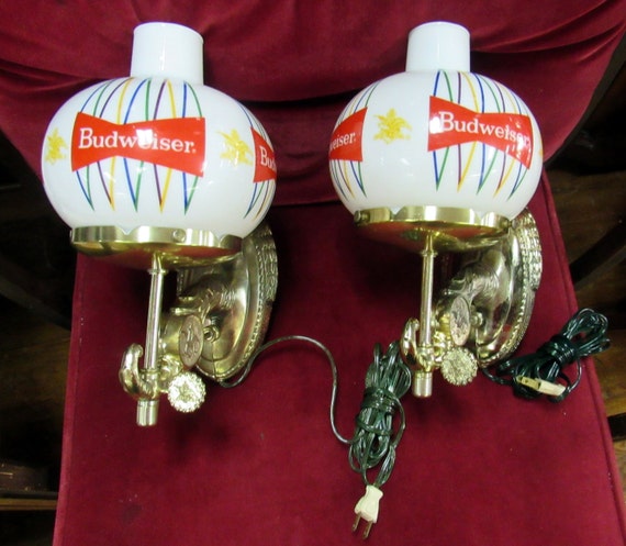Budweiser wall sconce milk glass lamps mint in box