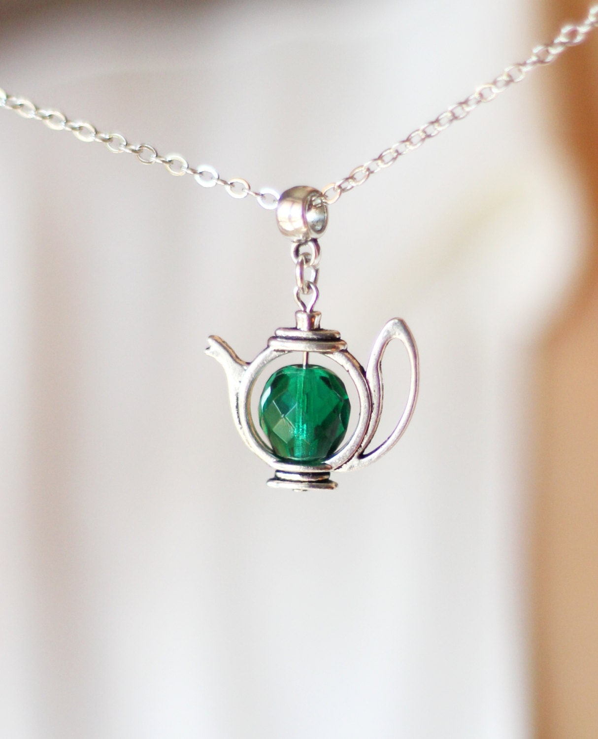 Emerald Teapot Pendant Teapot Necklace Silver Emerald by NaTavelli