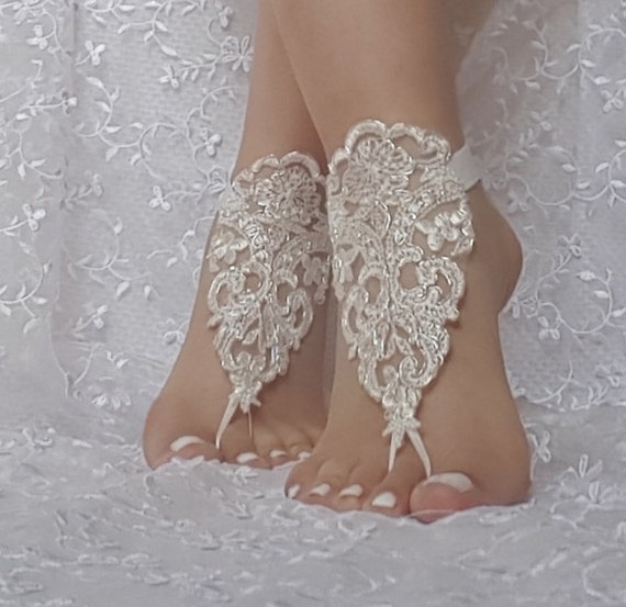 Free Ship bridal beach wedding barefoot sandals, bangle, ivory silver beach wedding barefoot sandals, wedding bangles, anklets, bridal