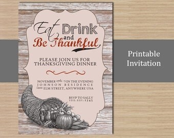 Thanksgiving Invitation | Rustic Thanksgiving | Digital 5x7 File