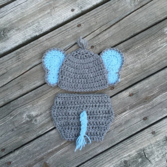 Newborn Elephant Outfit Hat Diaper Cover Crochet Baby Elephant