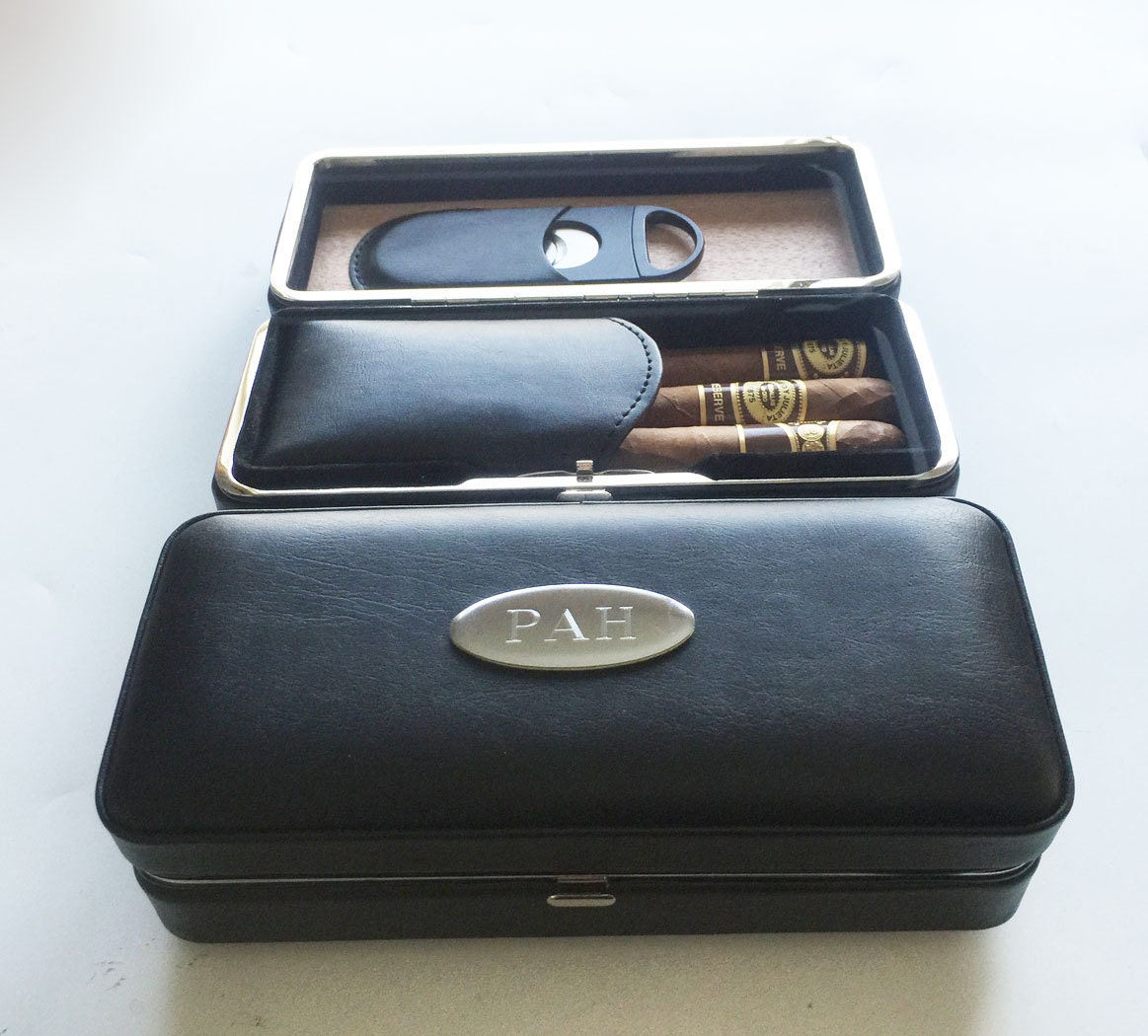 Personalized Cigar Case & Cigar Cutter Custom engraved Cigar