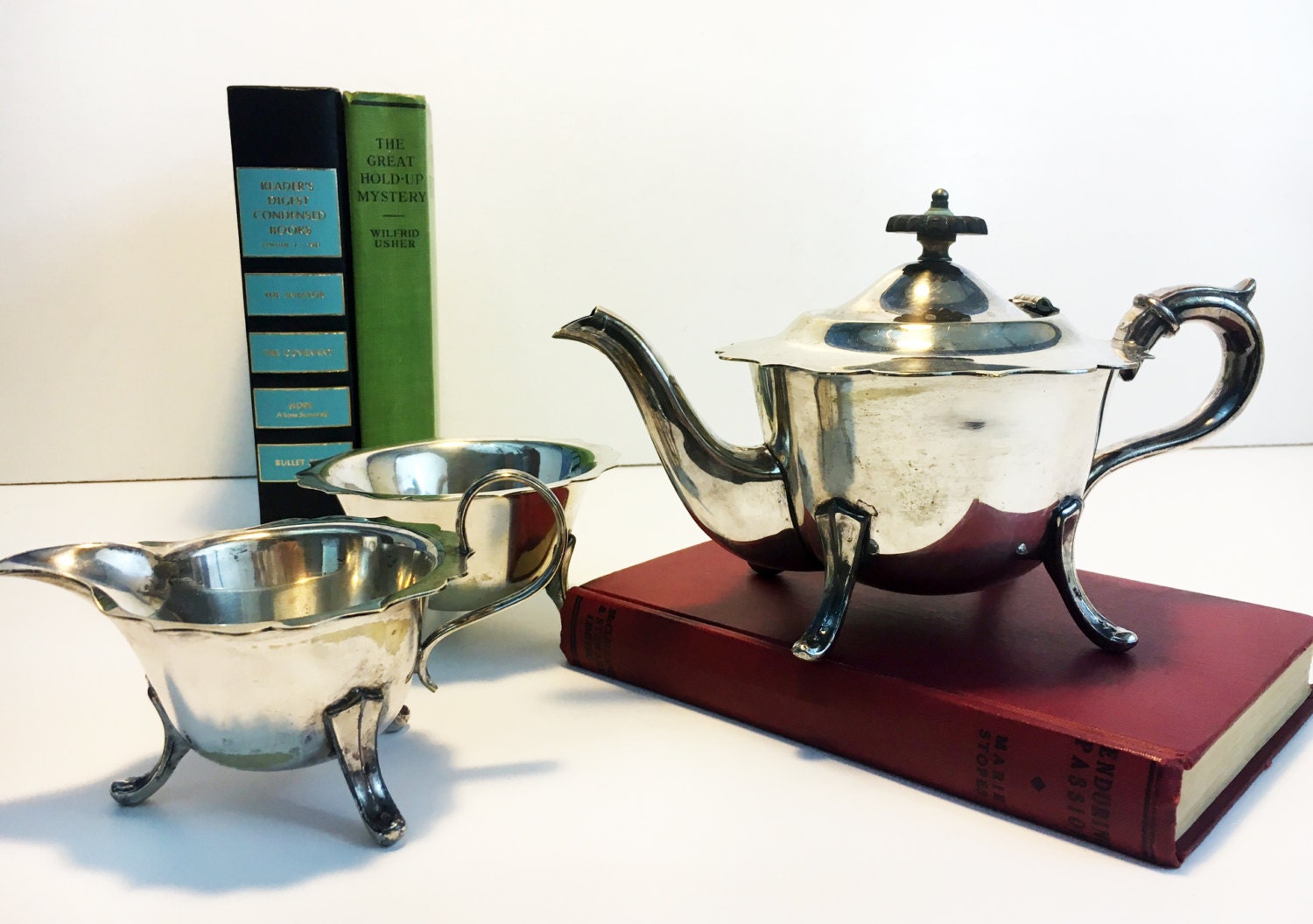 Sheffield Silver Plate English Tea Set Tea pot Creamer Sugar Bowl