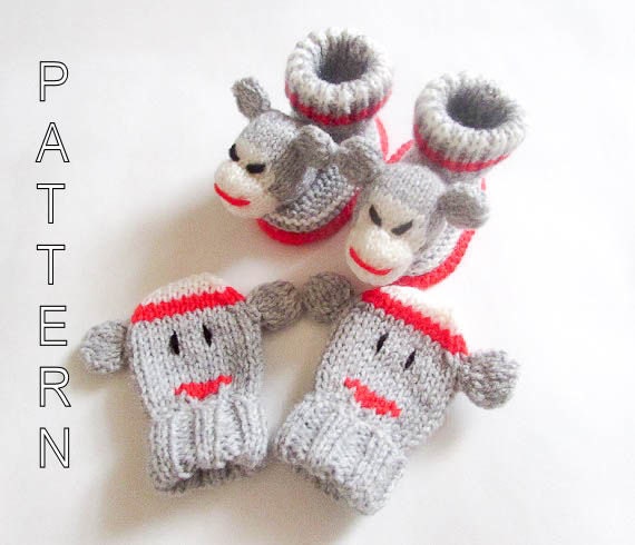 Knitting Pattern Sock Monkey Baby Booties and by WistfullyWoolen