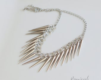 Simple silvered spike necklace
