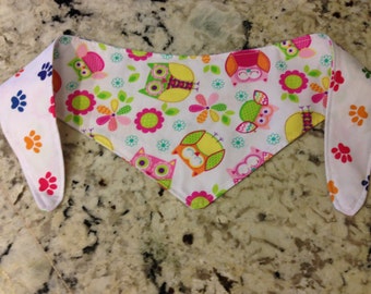 Tie-on Dog Bandana in Owl and Pawprint - XSmall and Small